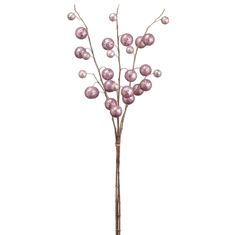 36" Glittered Ornament Ball Stem Bundle -Pink (Pack of 4)