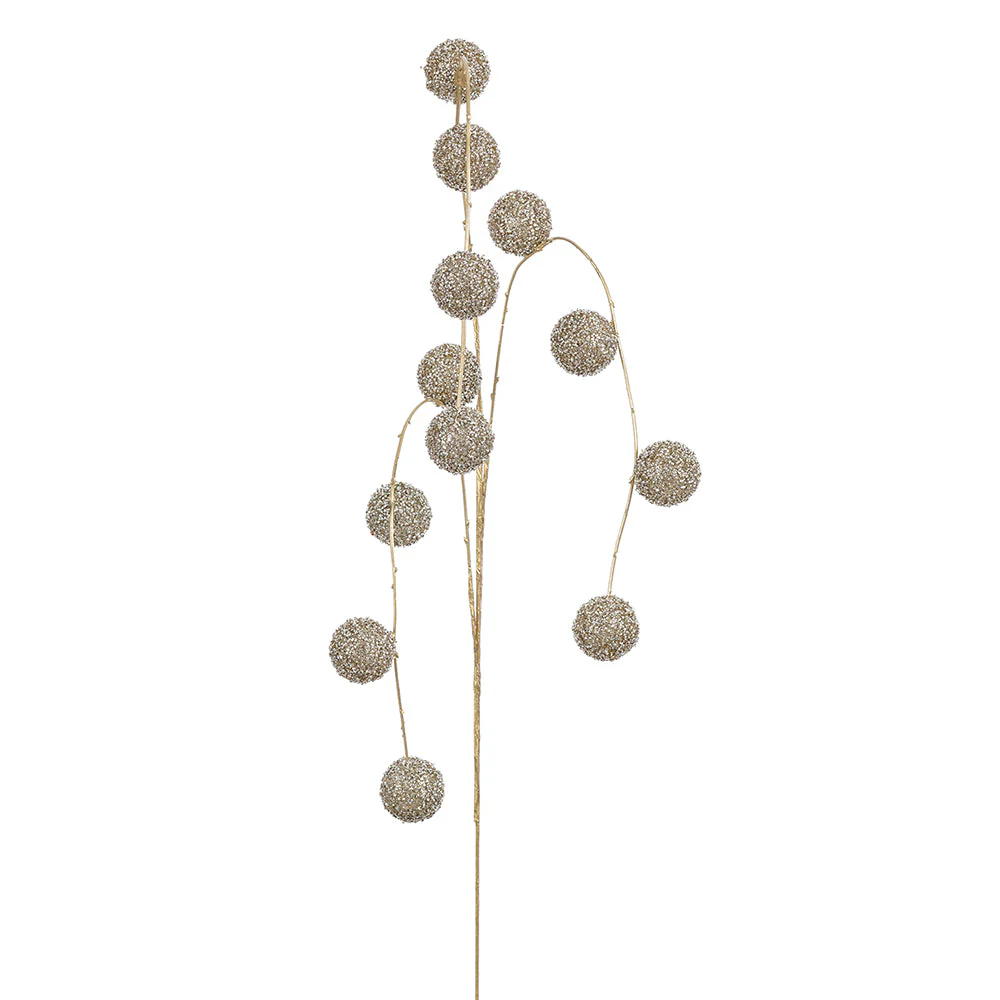 36" Hanging Glittered Ball Artificial Stem -Gold (Pack of 12)