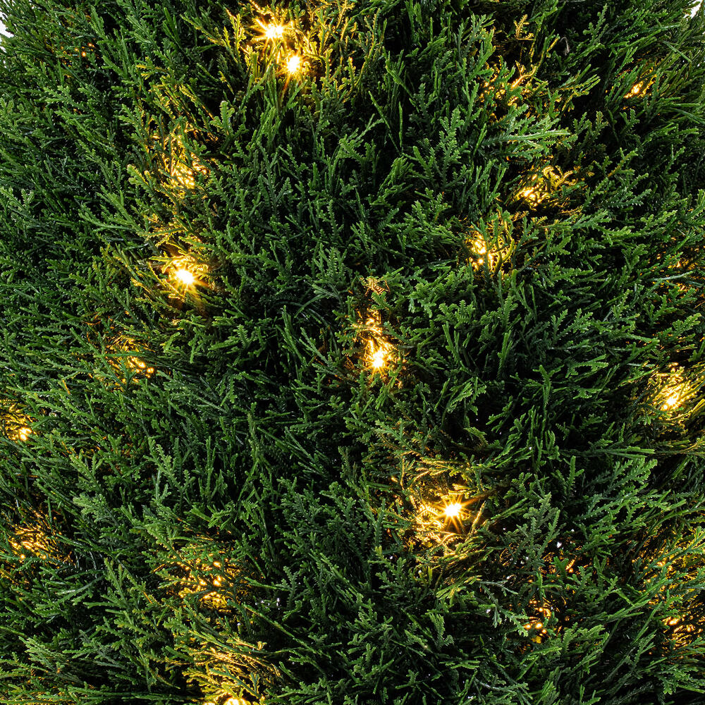 36" Outdoor UV-Resistant Artificial Cedar Teardrop-Shaped Topiary w/Planter, Micro LED Pre-Lit -Green - Image 5