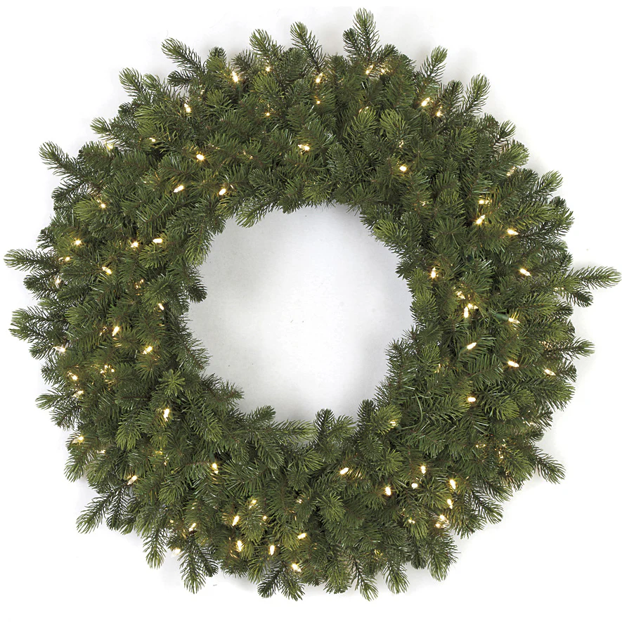 36" PE Artificial Allegheny Fir Wreath, LED Pre-Lit -Green