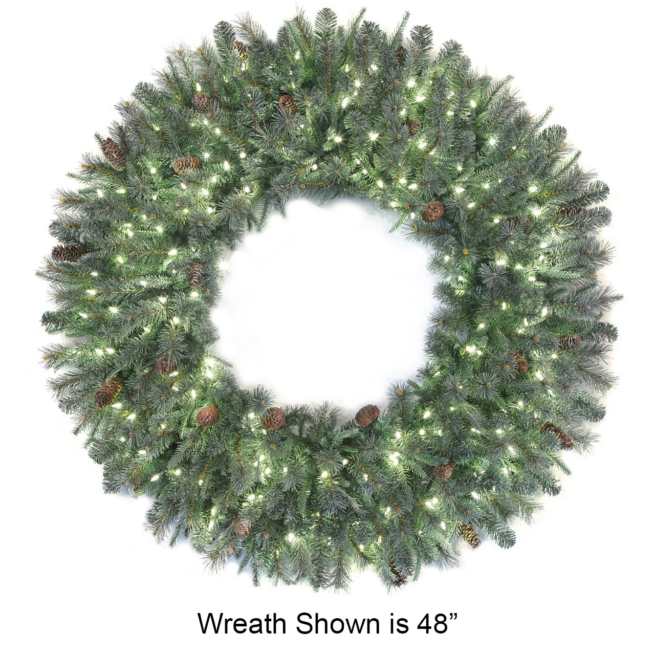 36" PE Artificial Frosted Tip Mixed Pine Wreath, LED Pre-Lit -Green/White