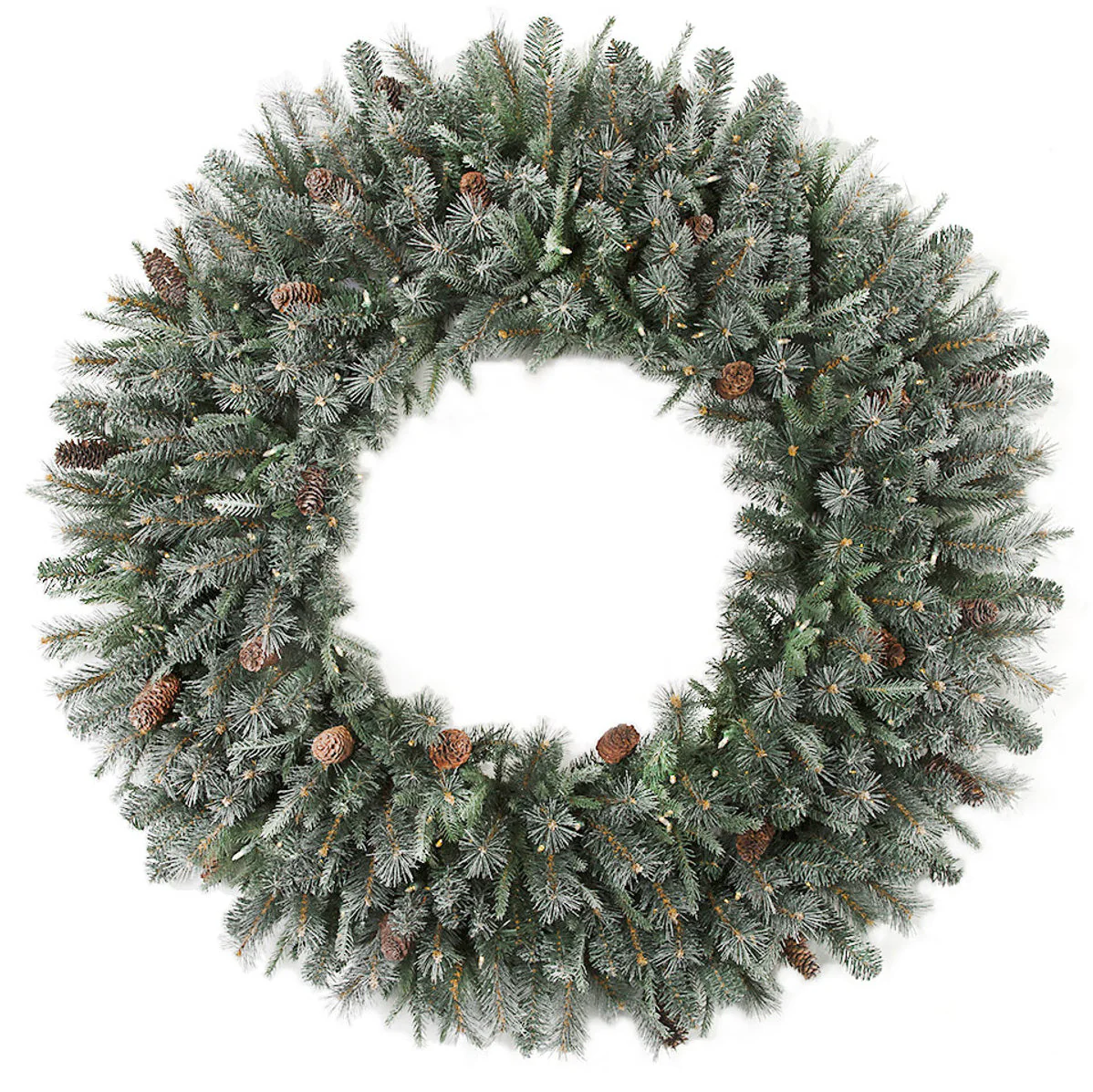 36" PE Artificial Frosted Tip Mixed Pine Wreath, LED Pre-Lit -Green/White - Image 2