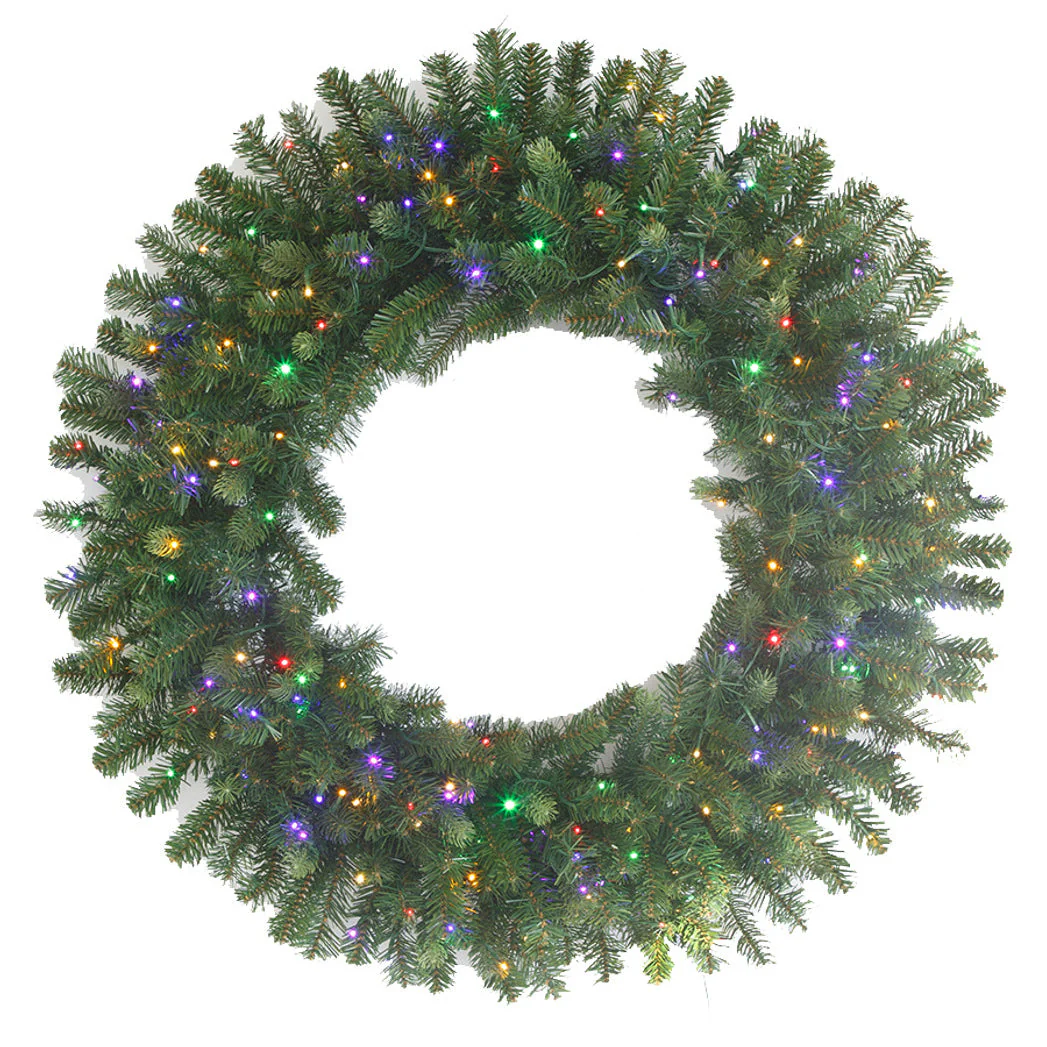 36" PE Artificial Grand Noble Fir Wreath, Micro LED Pre-Lit (Multi-Mode) -Green