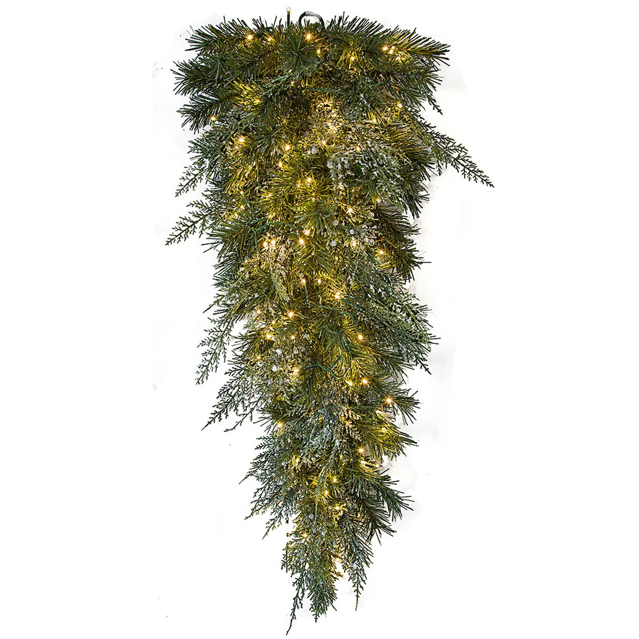 36" PE Frosted Artificial Brighton Pine Teardrop Swag, Micro LED Pre-Lit -Green/White (Pack of 2)