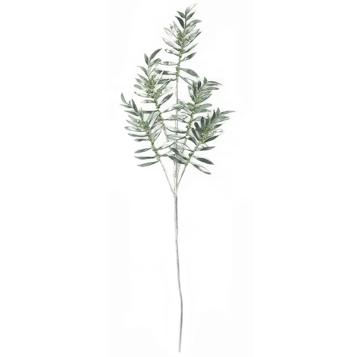 36" Shiny Metallic & Beaded Artificial Fern Stem -Slate Green (Pack of 12)