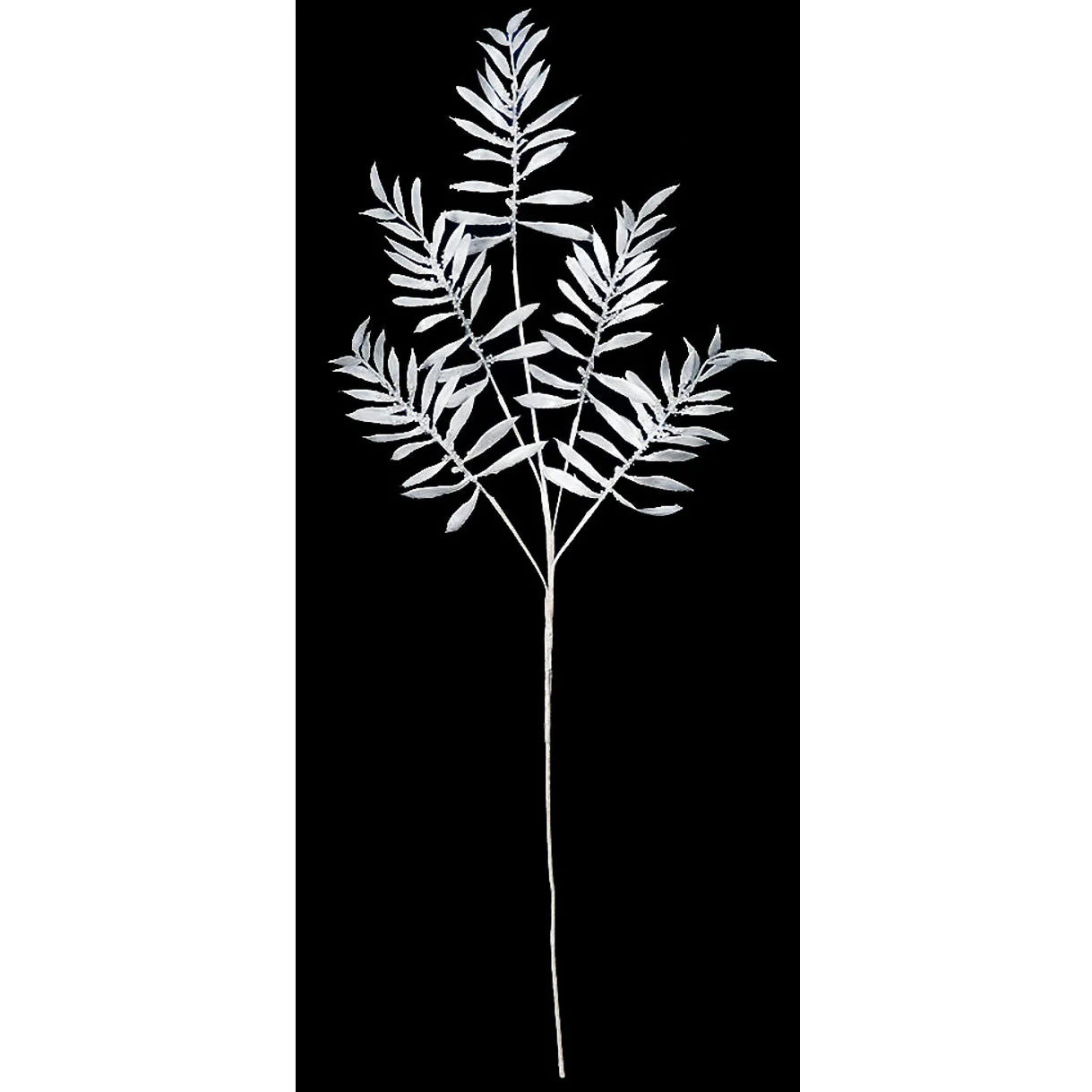36" Shiny Metallic & Beaded Artificial Fern Stem -White (Pack of 12)