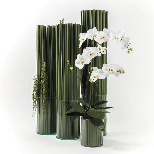 36" Silk Orchid Flower Arrangement w/Soil & Glass Vase -White/Green - Image 2