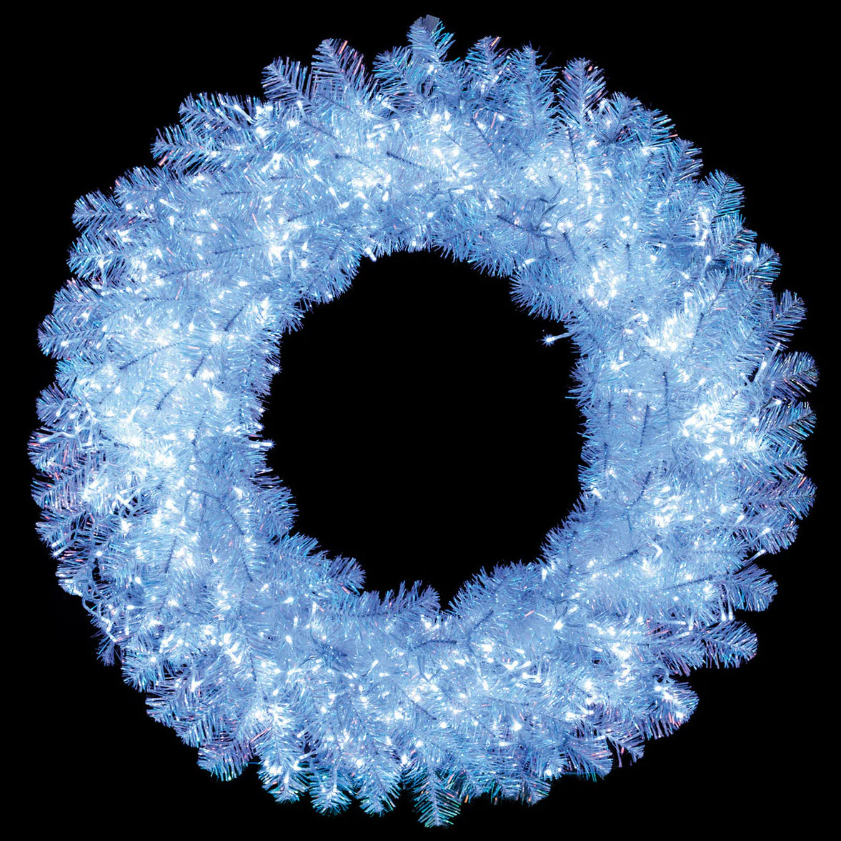 36" Tinsel Iridescent Crystal White Pine Artificial Wreath, Micro LED Pre-Lit (Cool White) -White