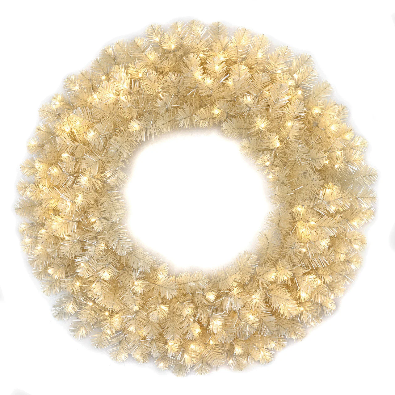 36" Tinsel Matt Vintage Artificial Wreath, Micro LED Pre-Lit -White