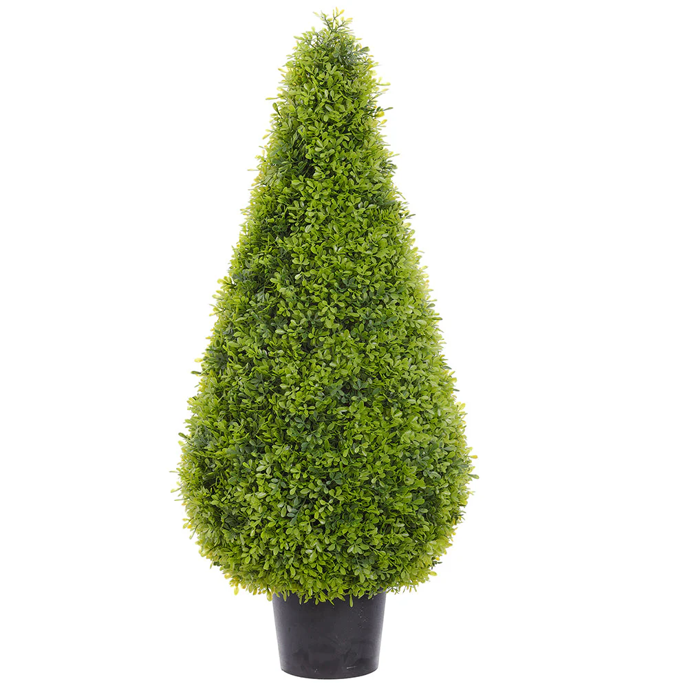37" Boxwood Teardrop-Shaped Artificial Topiary Plant w/Pot -Green