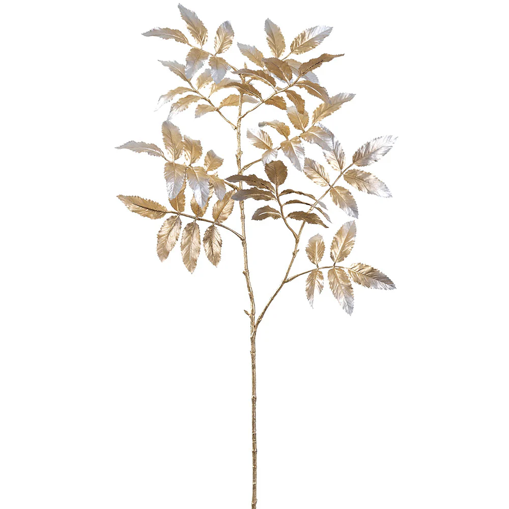 37" Metallic Artificial Sorbus Leaf Stem -Gold (Pack of 12)