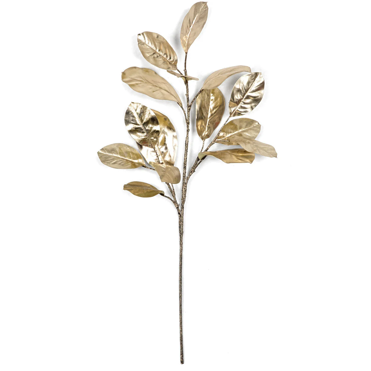 37" Metallic Silk Magnolia Leaf Stem -Light Gold (Pack of 12)
