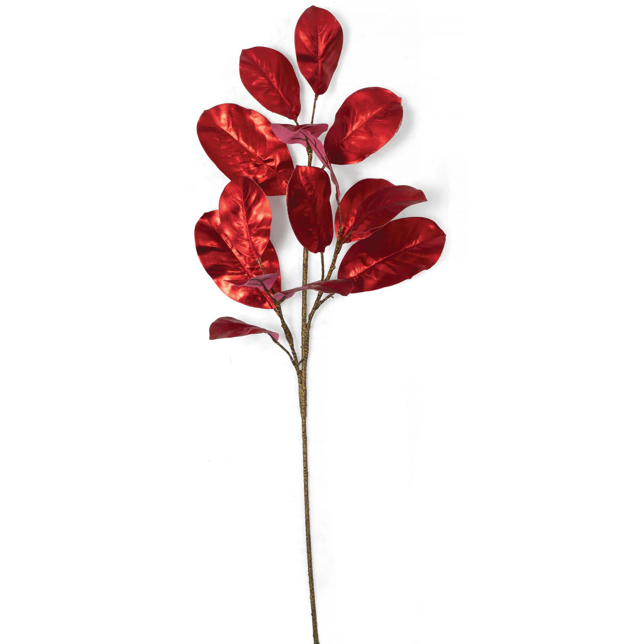 37" Metallic Silk Magnolia Leaf Stem -Red (Pack of 12)