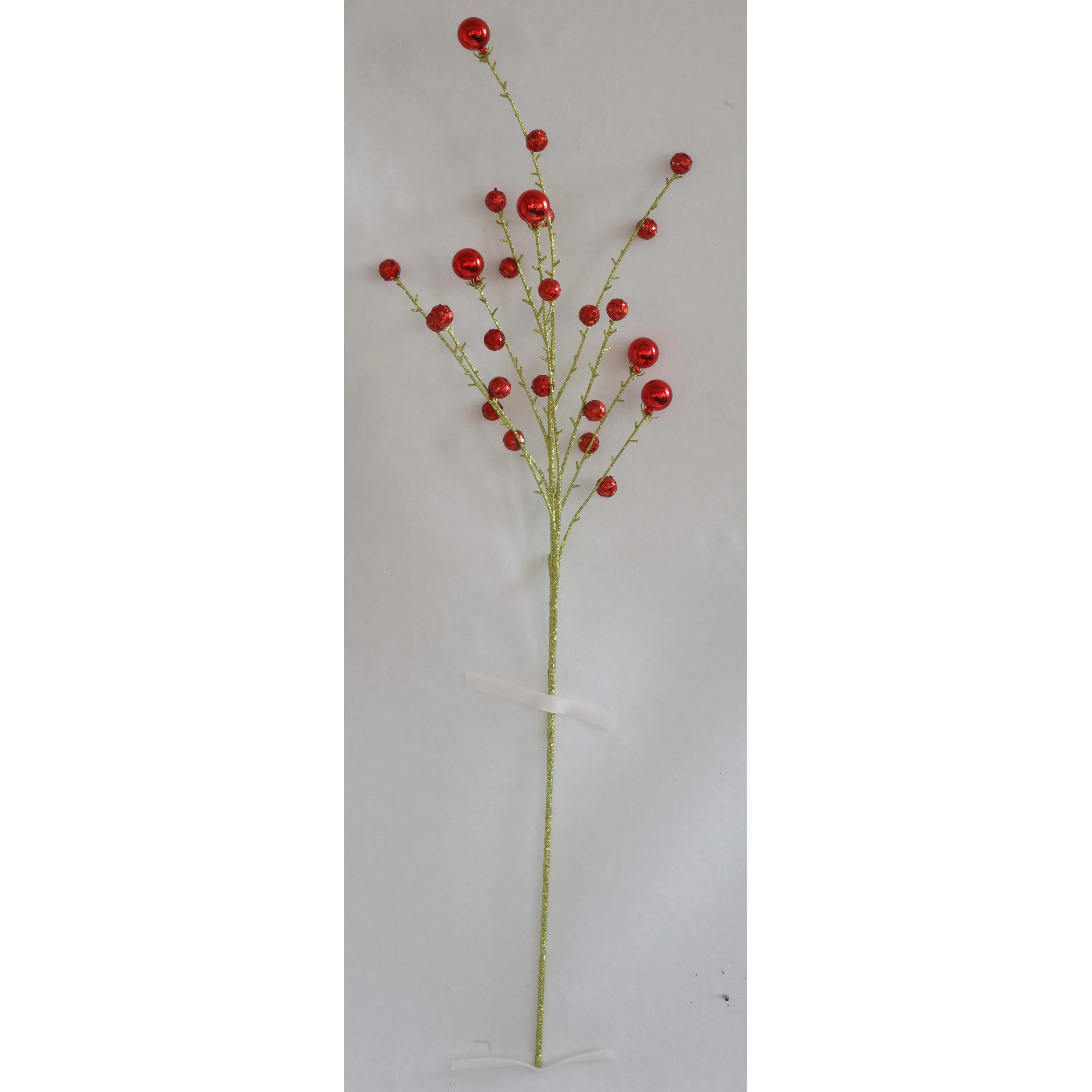 38.5" Reflective & Glittered Mixed Artificial Ball Stem -Red (Pack of 12)