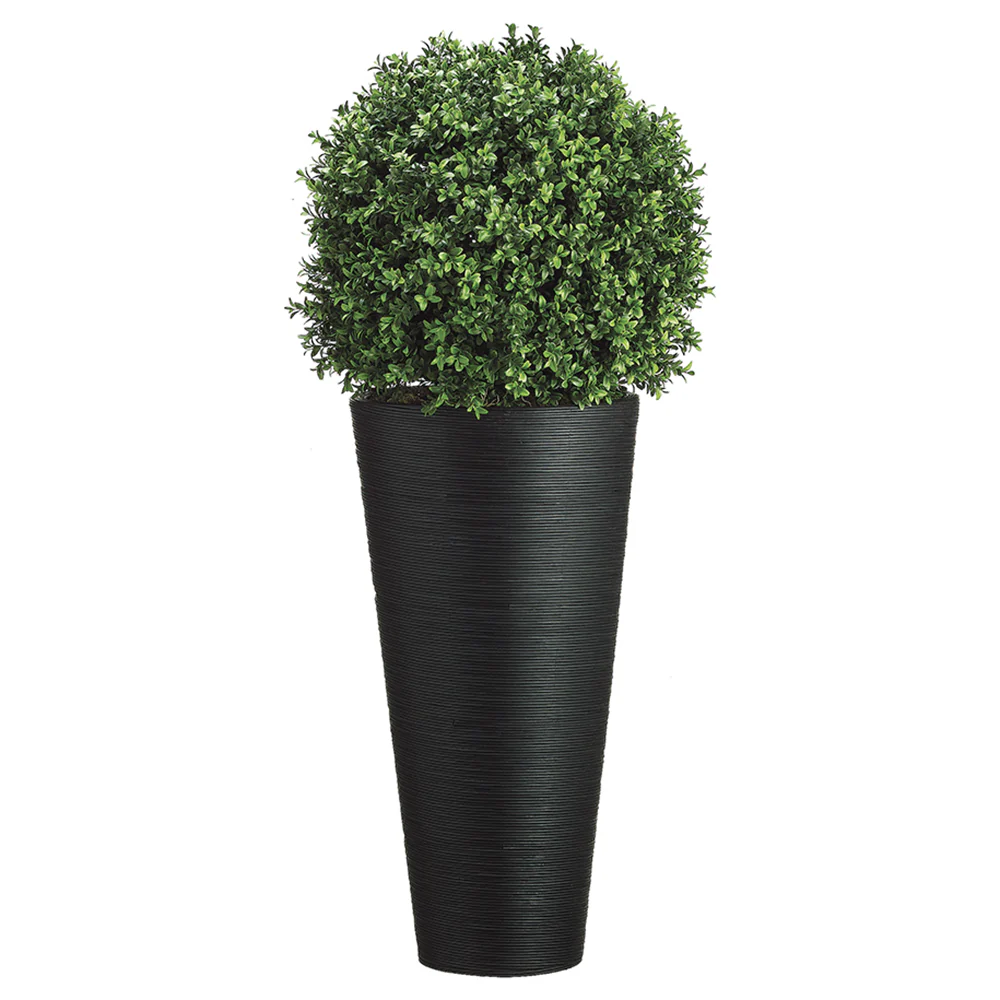 3'8" Boxwood Ball-Shaped Artificial Topiary Tree w/Bamboo Container -Green