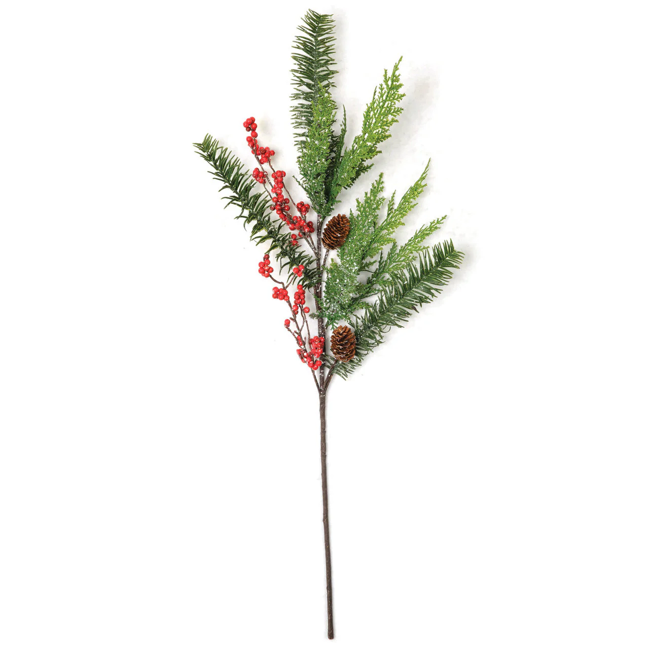 38" Glittered Artificial Cedar, Pine, Pinecone & Berry Stem -Red/Green (Pack of 12)