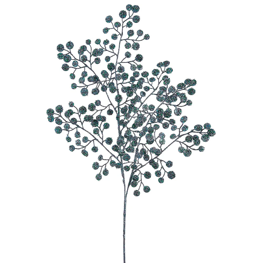 38" Glittered Artificial Jade Plant Stem -Peacock (Pack of 12)
