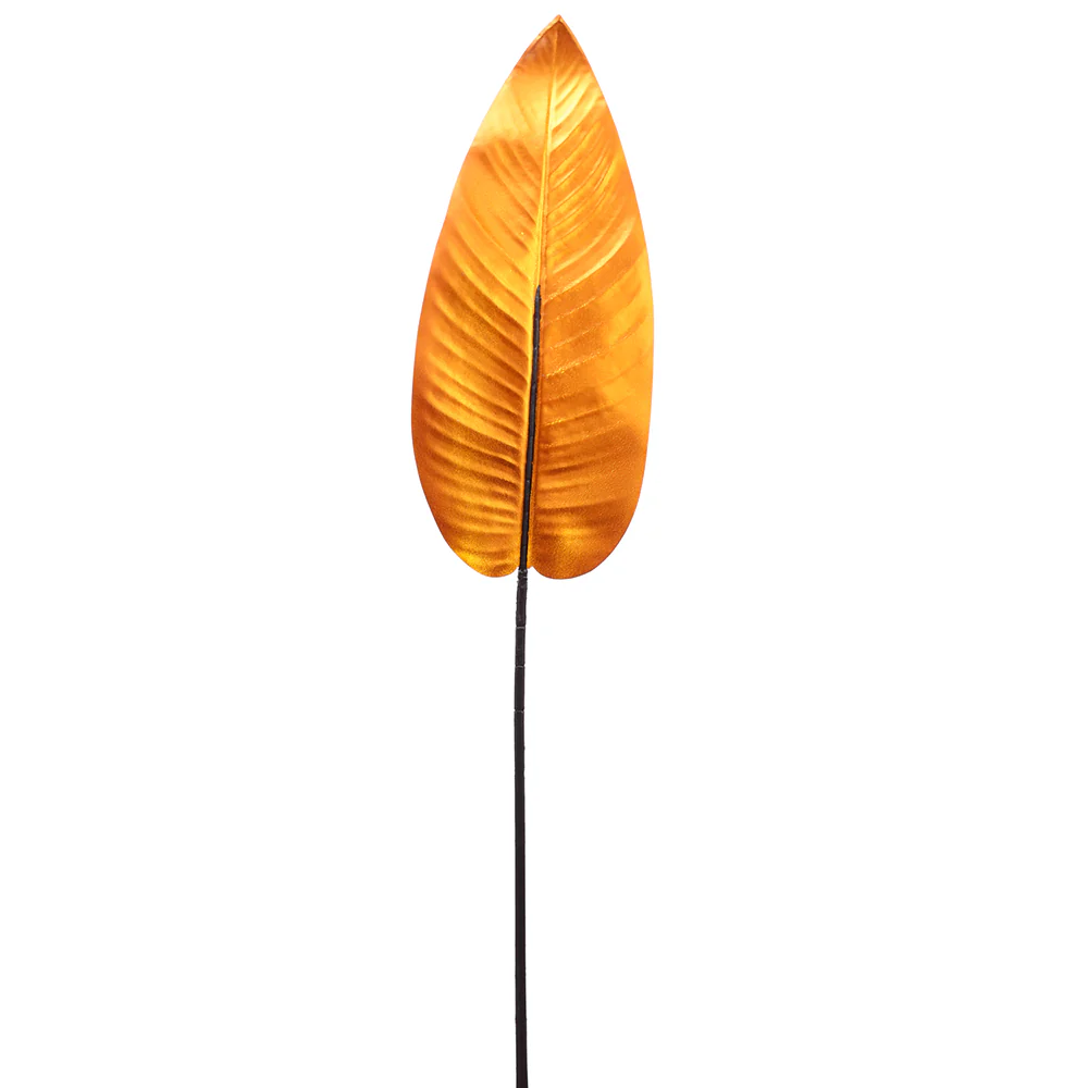 38" Metallic Artificial Canna Leaf Stem -Orange (Pack of 12)