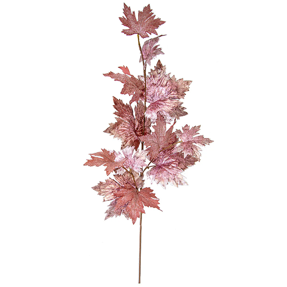 38" Metallic Artificial Maple Leaf Stem -Pink/Gold (Pack of 12)