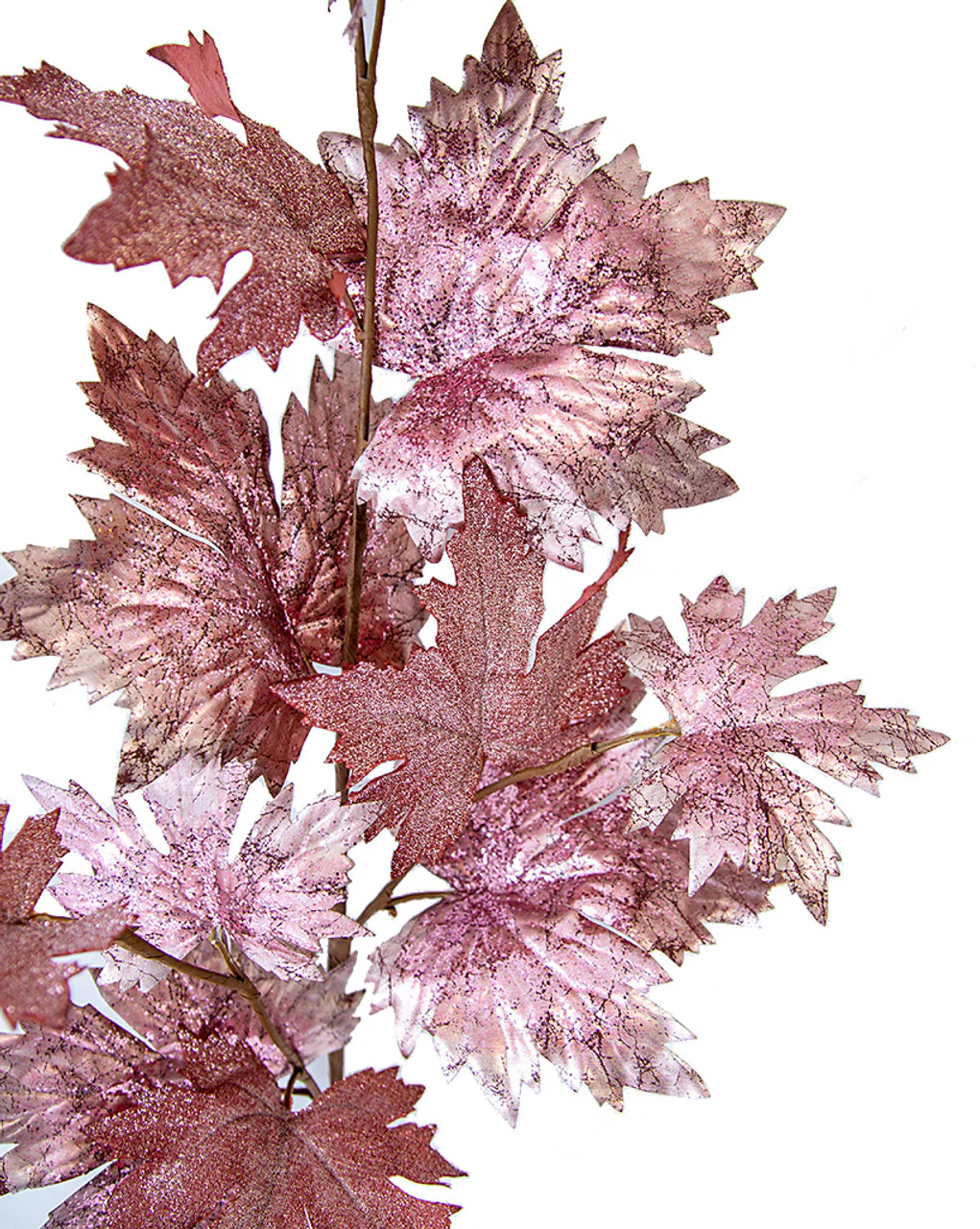 38" Metallic Artificial Maple Leaf Stem -Pink/Gold (Pack of 12) - Image 2
