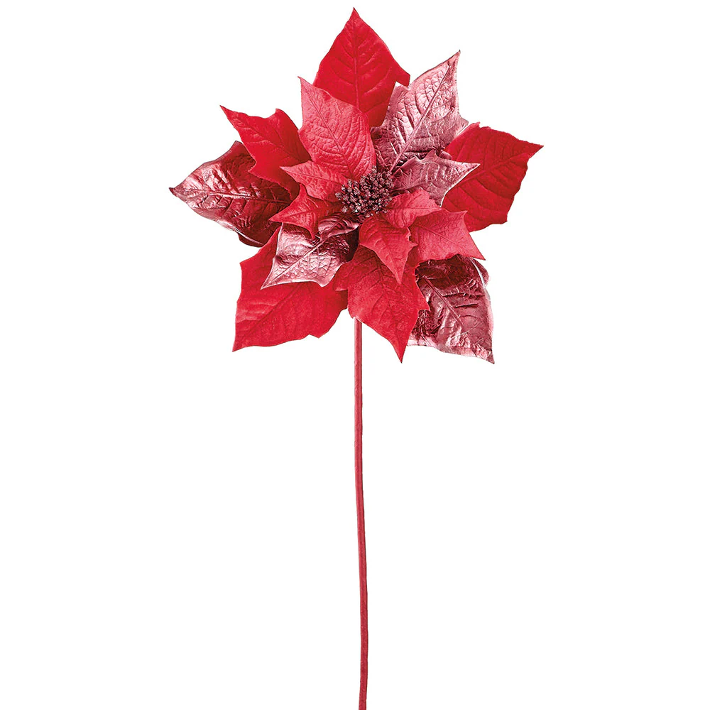 38" Metallic Velvet Artificial Poinsettia Flower Stem -Hot Pink (Pack of 12)
