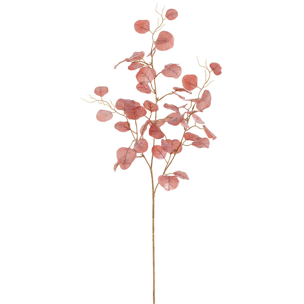 38" Pearlized Silk Eucalyptus Leaf Stem -Pink (Pack of 12)