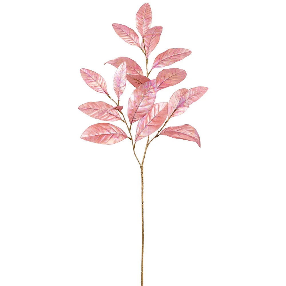 38" Pearlized Silk Magnolia Leaf Stem -Pink (Pack of 12)