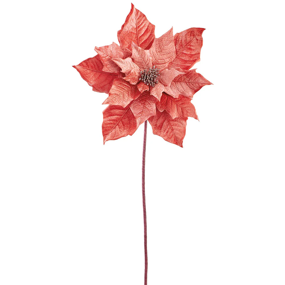 38" Velvet Poinsettia Artificial Flower Stem -Coral (Pack of 12)