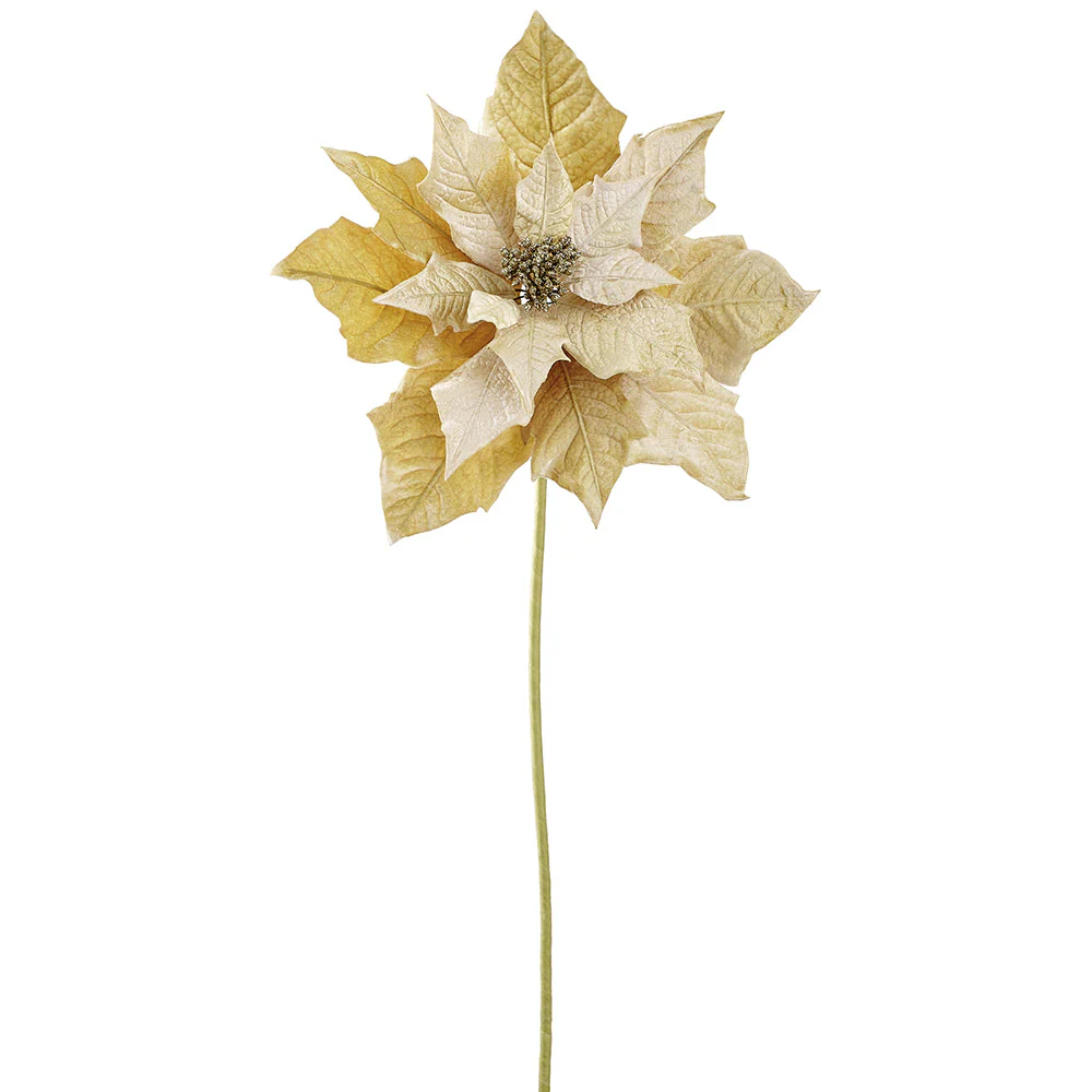 38" Velvet Poinsettia Artificial Flower Stem -Gold (Pack of 12)
