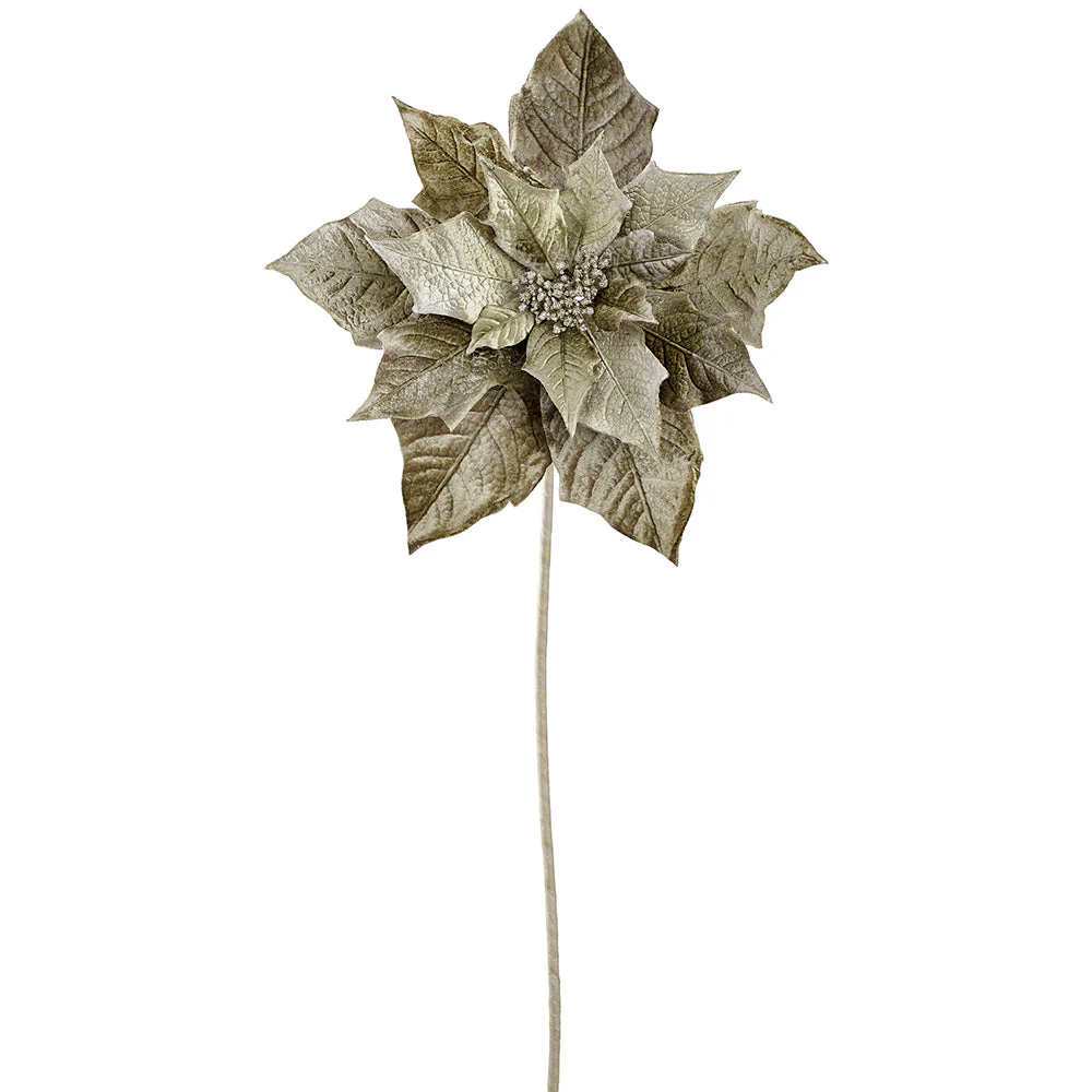 38" Velvet Poinsettia Artificial Flower Stem -Green (Pack of 12)