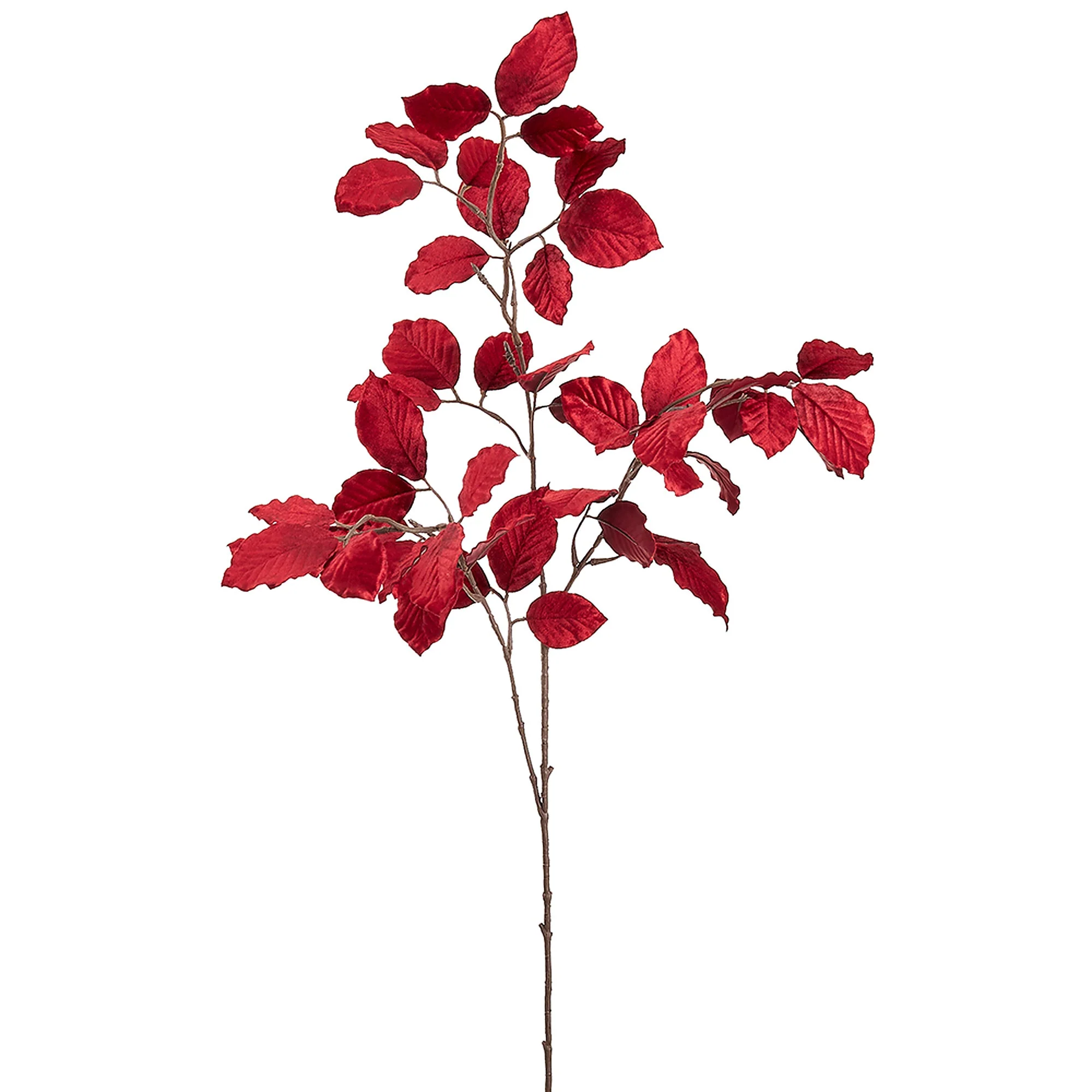 39" Artificial Velvet Beech Leaf Stem -Red (Pack of 12)