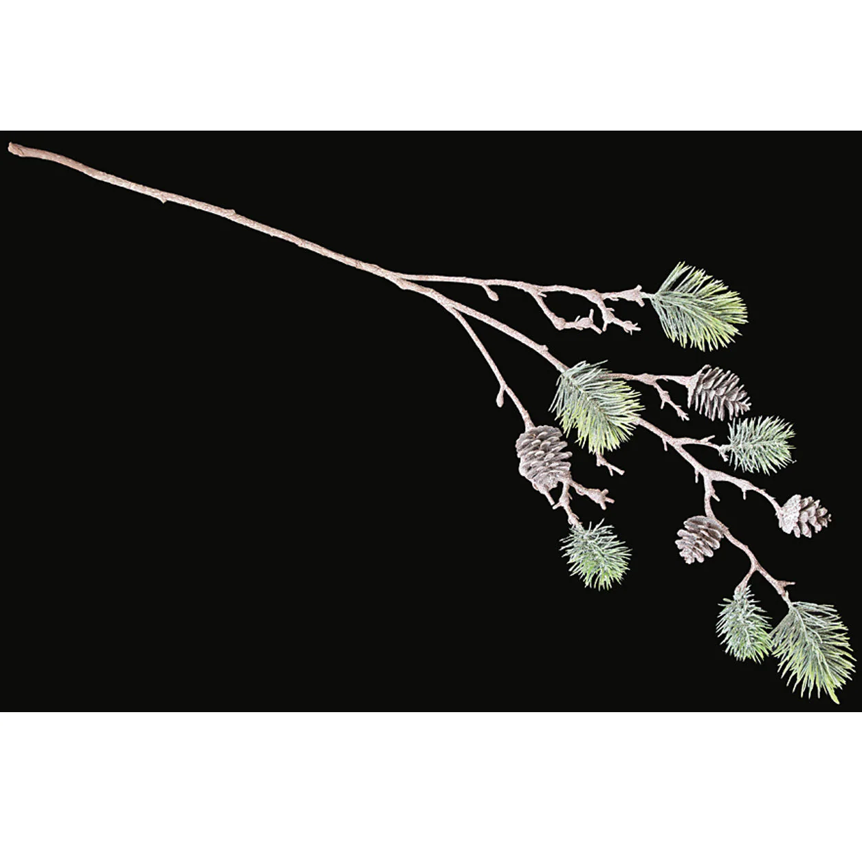 39" Frosted & Glittered Artificial Pine & Pinecone Branch Stem -Brown/Green (Pack of 6)