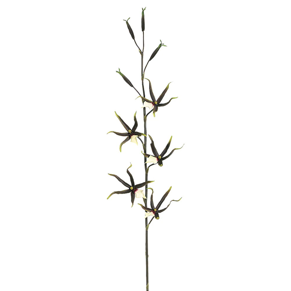39" Hand-Wrapped Silk Spider Orchid Flower Spray -Black/Yellow (Pack of 12)