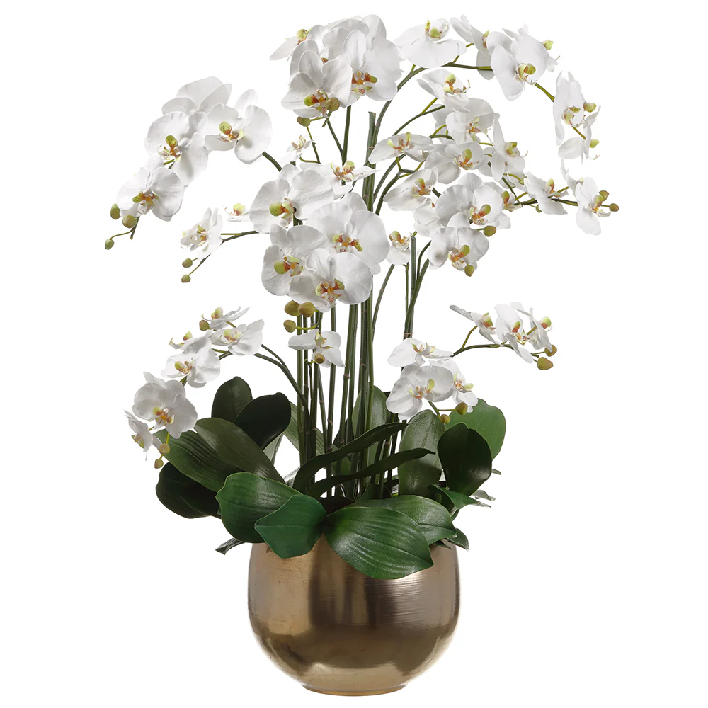 39"Hx30"W Silk Phalaenopsis Orchid Flower Arrangement w/Planter -White