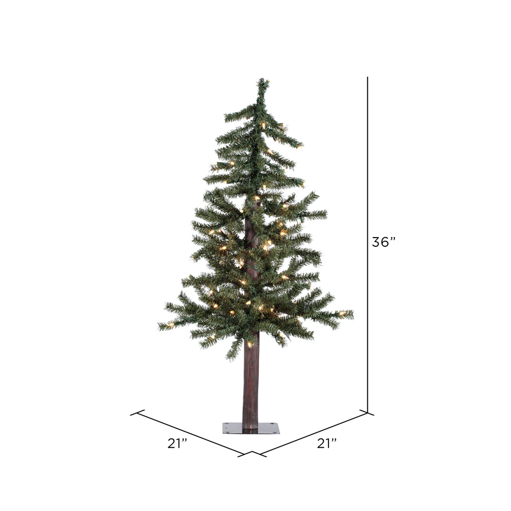 3'Hx21"W Natural Trunk Alpine Artificial Christmas Tree, LED Pre-Lit -Green - Image 2
