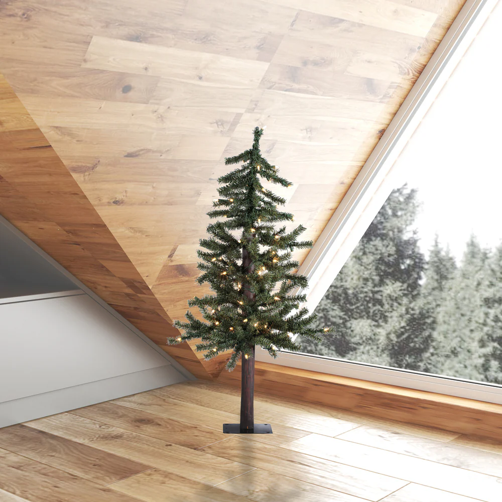 3'Hx21"W Natural Trunk Alpine Artificial Christmas Tree, LED Pre-Lit -Green - Image 3