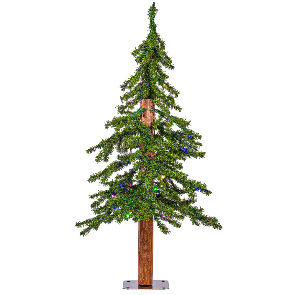 3'Hx21"W Natural Trunk Alpine Artificial Christmas Tree, Micro LED Pre-Lit (Multi-Mode) -Green - Image 5