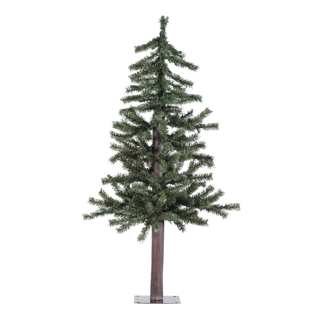 3'Hx21"W Natural Trunk Alpine Artificial Christmas Tree, Unlit -Green