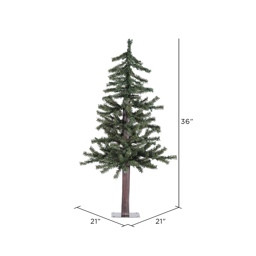 3'Hx21"W Natural Trunk Alpine Artificial Christmas Tree, Unlit -Green - Image 3