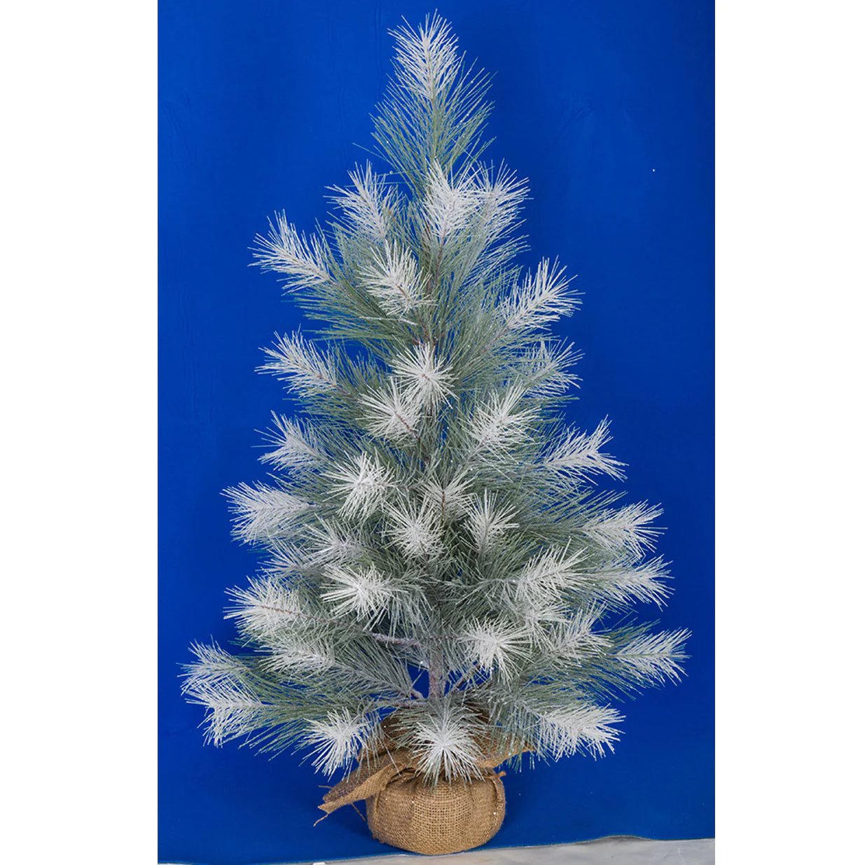 3'Hx22"W Flocked & Glittered Tip Pine Artificial Christmas Tree w/Burlap Base, Unlit -White/Green
