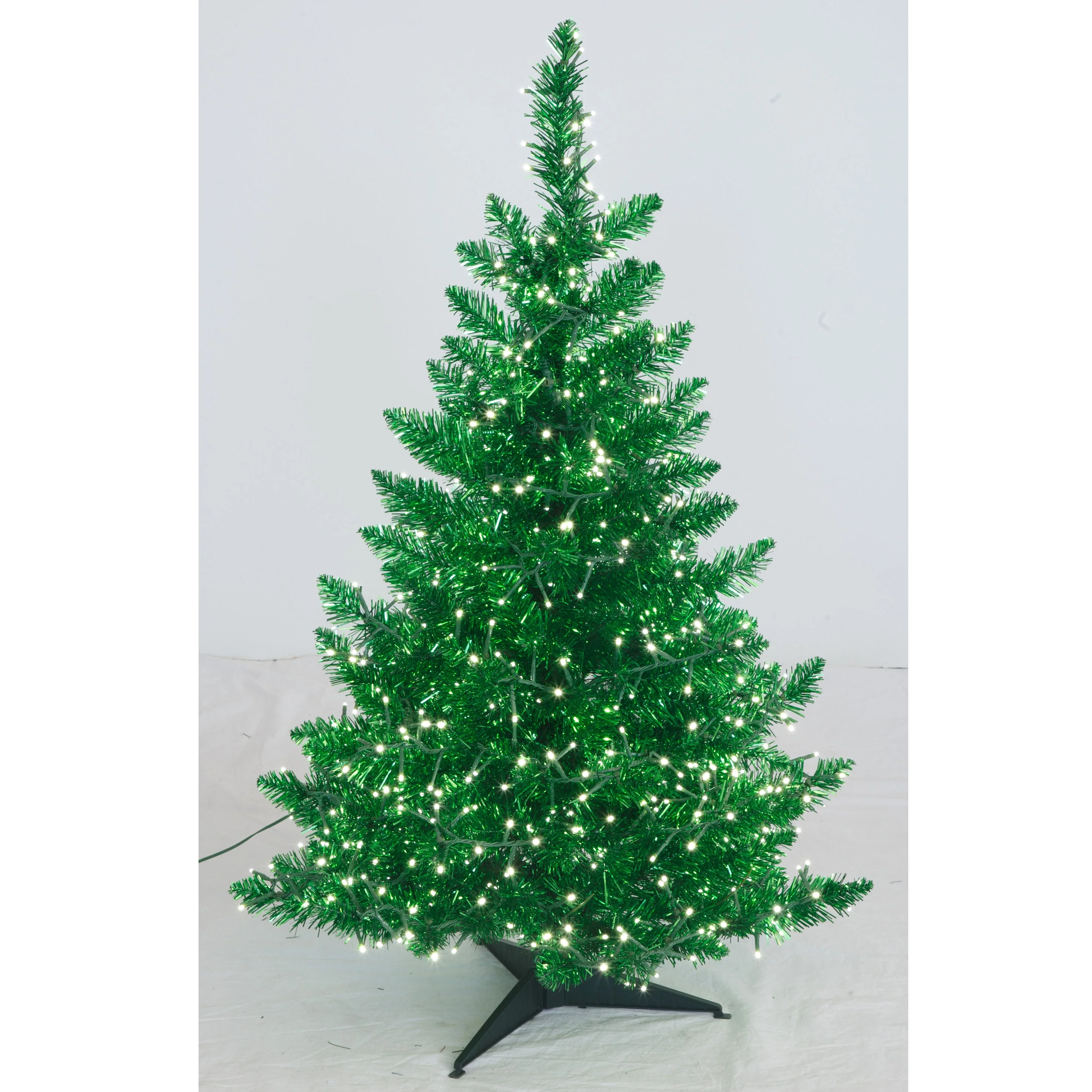 3'Hx24"W Tinsel Sparkling Artificial Christmas Tree, Micro LED Pre-Lit (Cool White) -Green