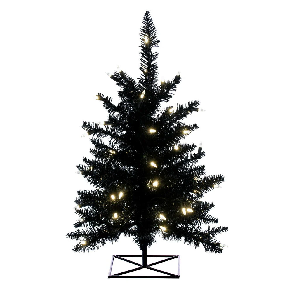 3'Hx25"W Fir Artificial Christmas Tree, LED Pre-Lit -Black