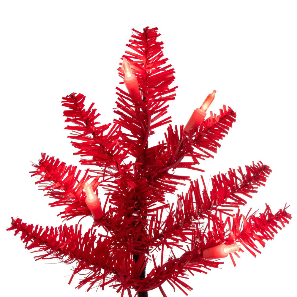 3'Hx25"W Fir Artificial Christmas Tree, LED Pre-Lit (Red) -Red - Image 2