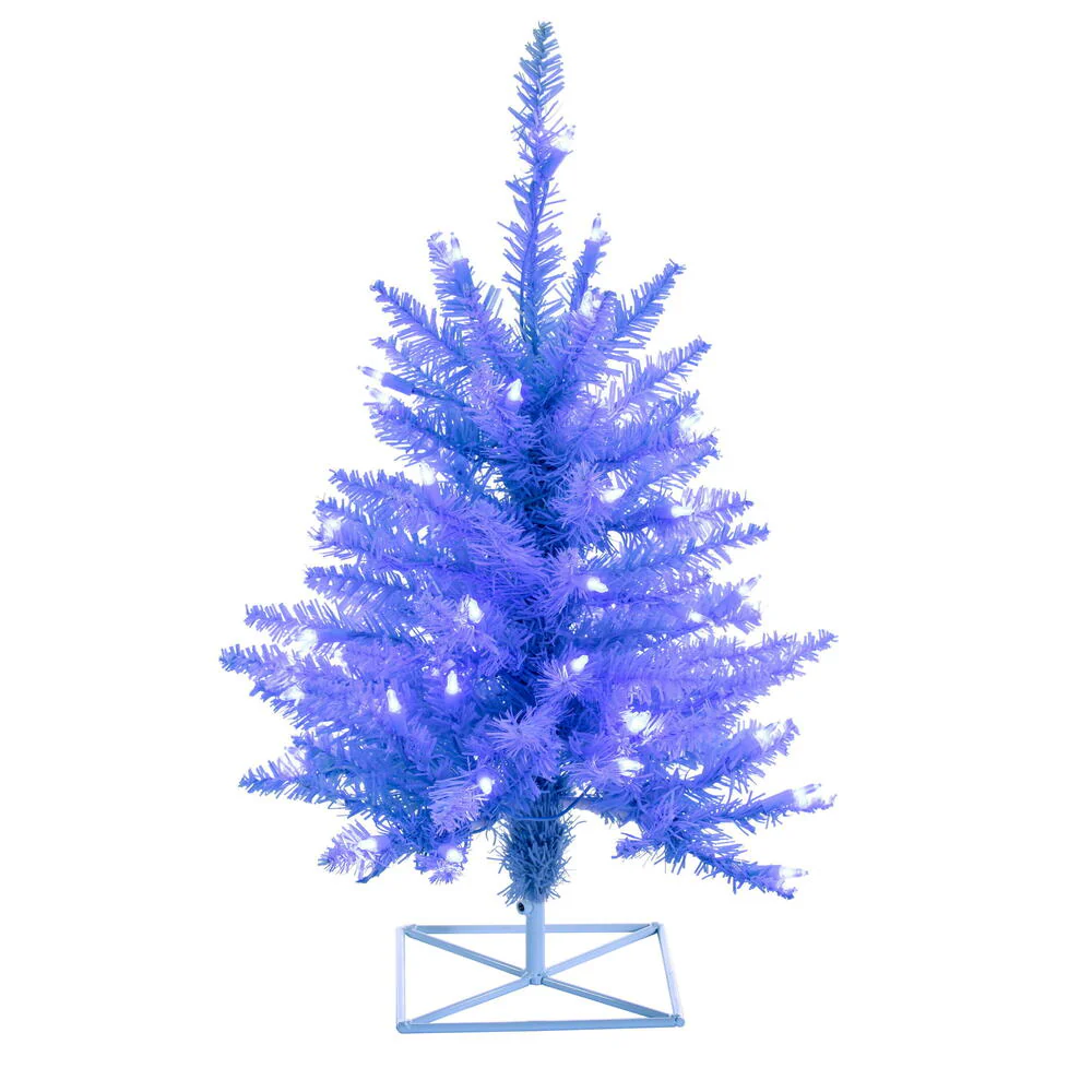 3'Hx25"W Fir Artificial Christmas Tree, LED Pre-Lit (Sky Blue) -Sky Blue