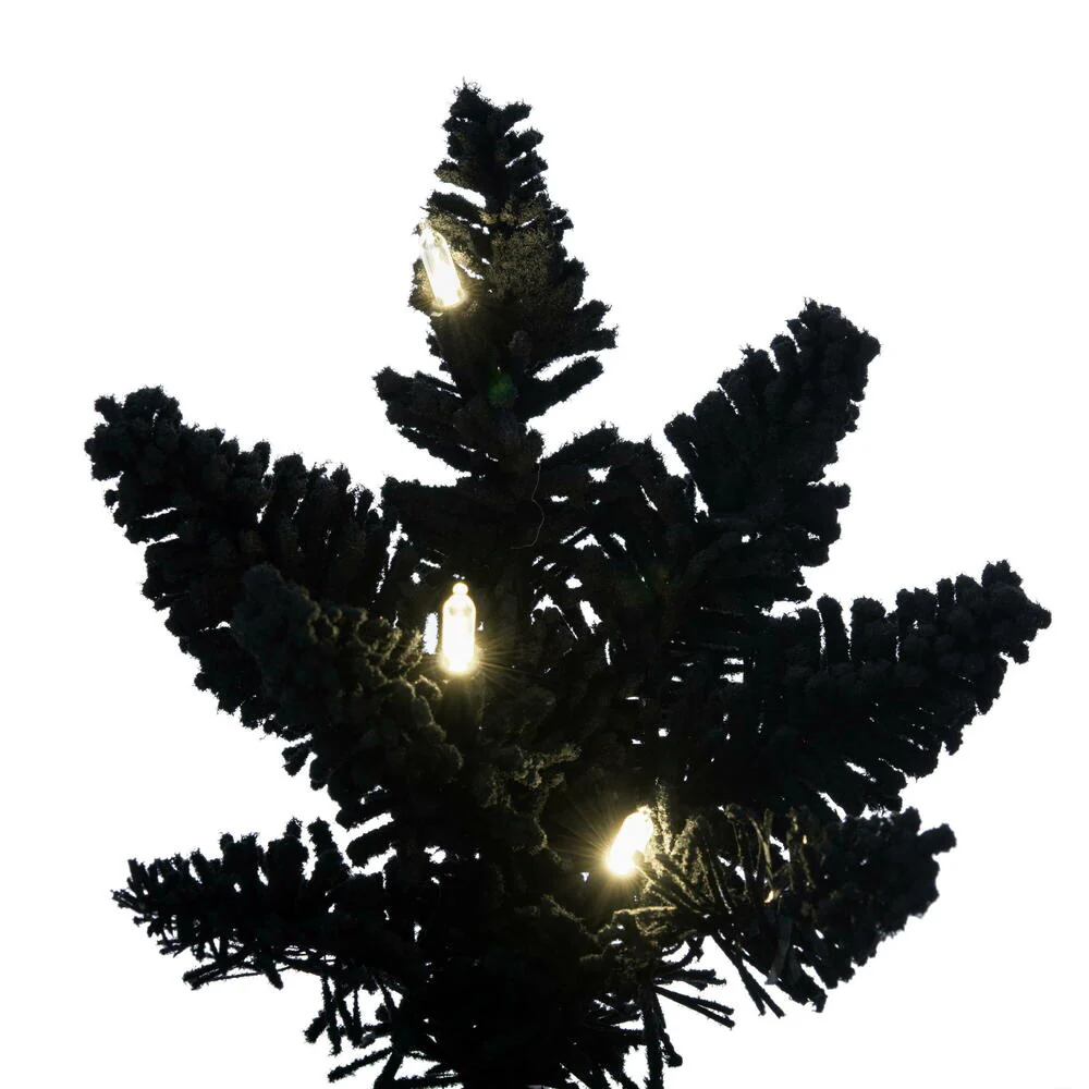 3'Hx25"W Flocked Fir Artificial Christmas Tree, LED Pre-Lit -Black - Image 2