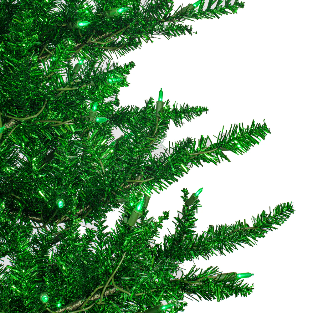 3'Hx25"W Tinsel Fir Artificial Christmas Tree, LED Pre-Lit (Green) -Green - Image 2