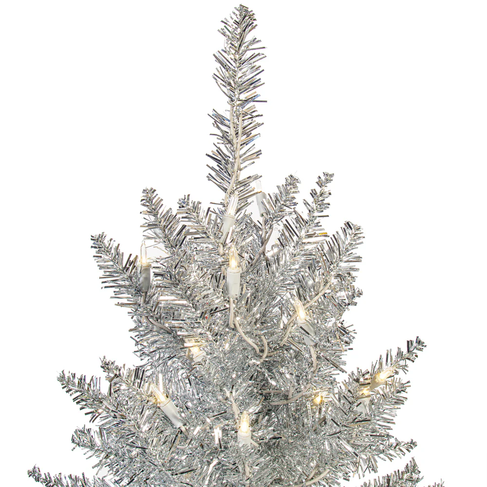 3'Hx25"W Tinsel Fir Artificial Christmas Tree, LED Pre-Lit -Silver - Image 2