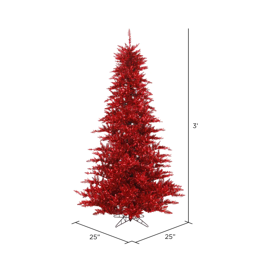 3'Hx25"W Tinsel Fir Artificial Christmas Tree, Unlit -Red - Image 2