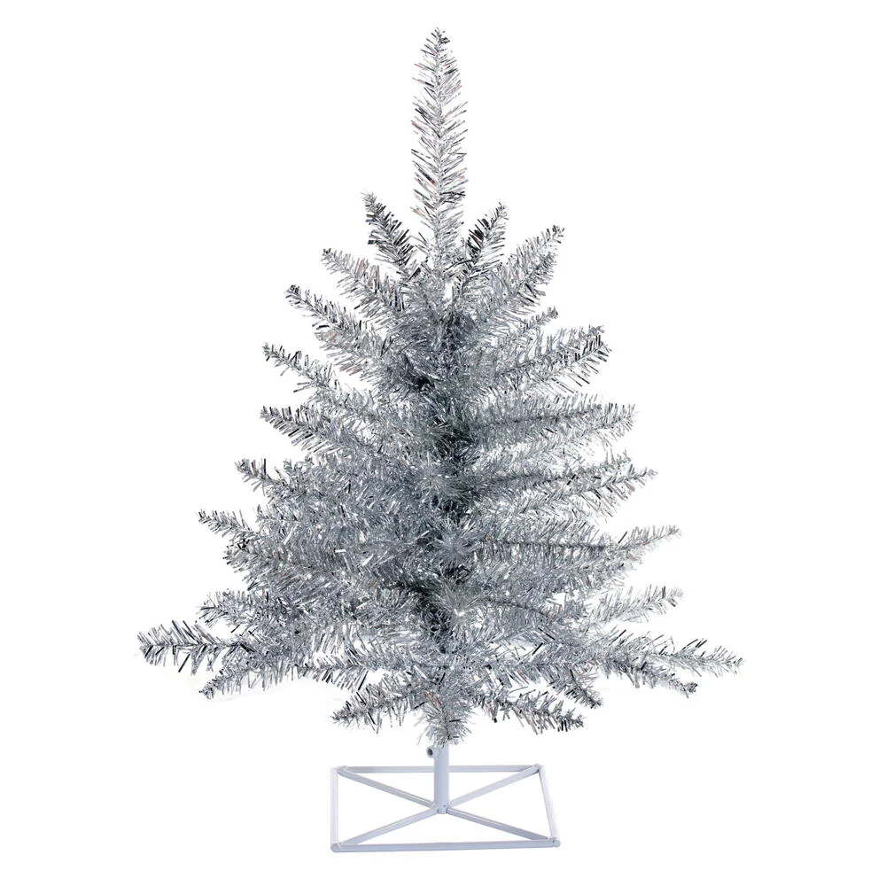 3'Hx25"W Tinsel Fir Artificial Christmas Tree, Unlit -Silver