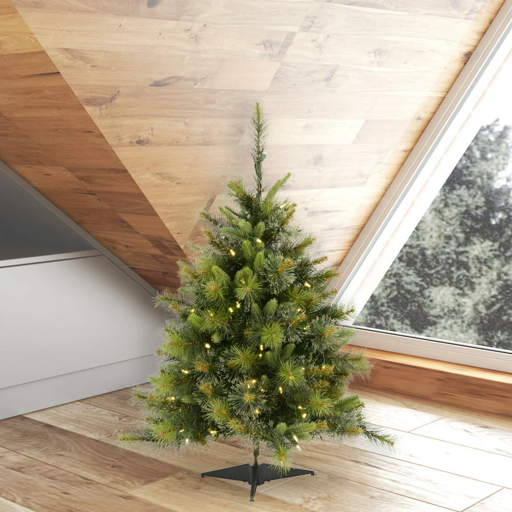 3'Hx29"W PE Cashmere Pine Artificial Christmas Tree, LED Pre-Lit -Green - Image 5